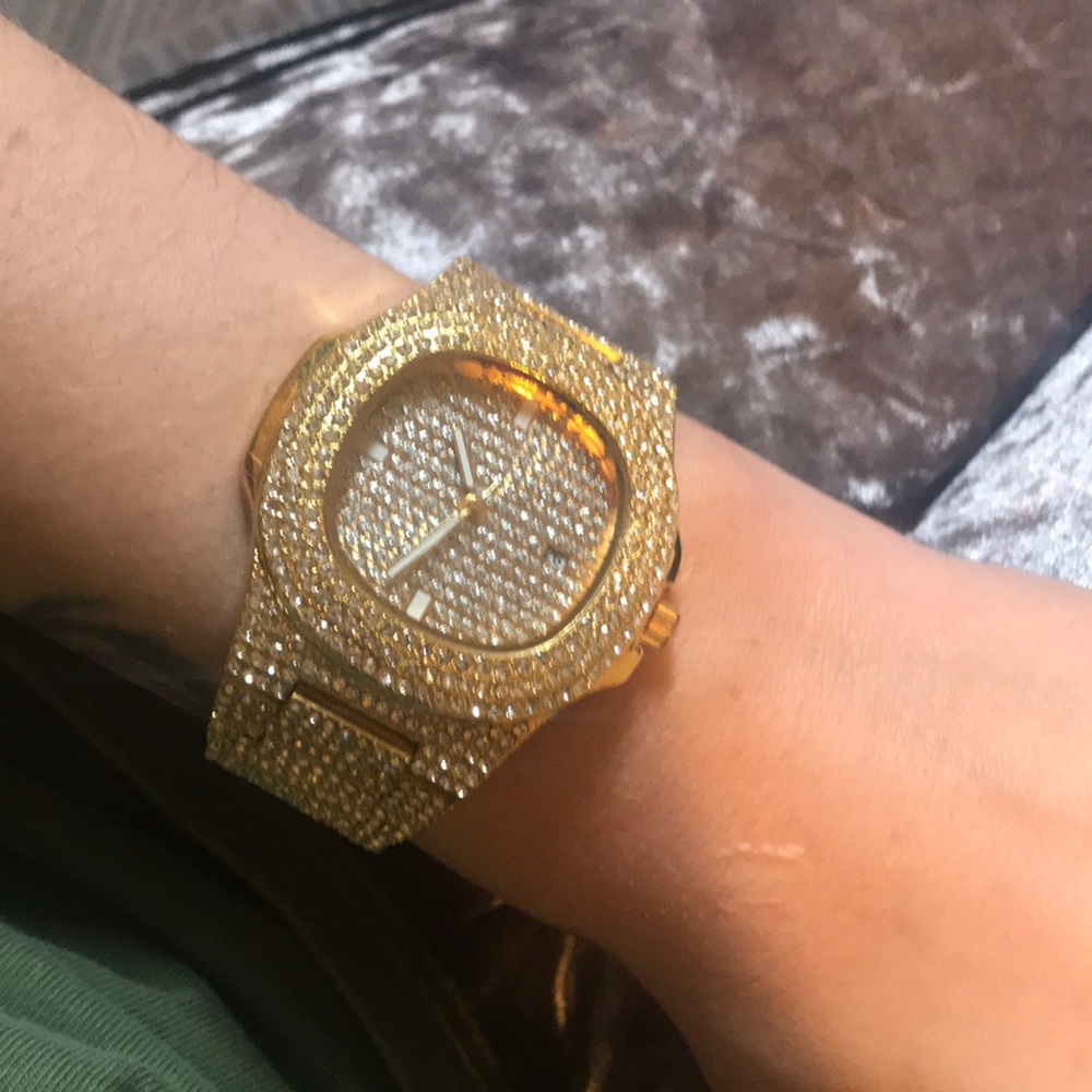 Iced out gold watch
